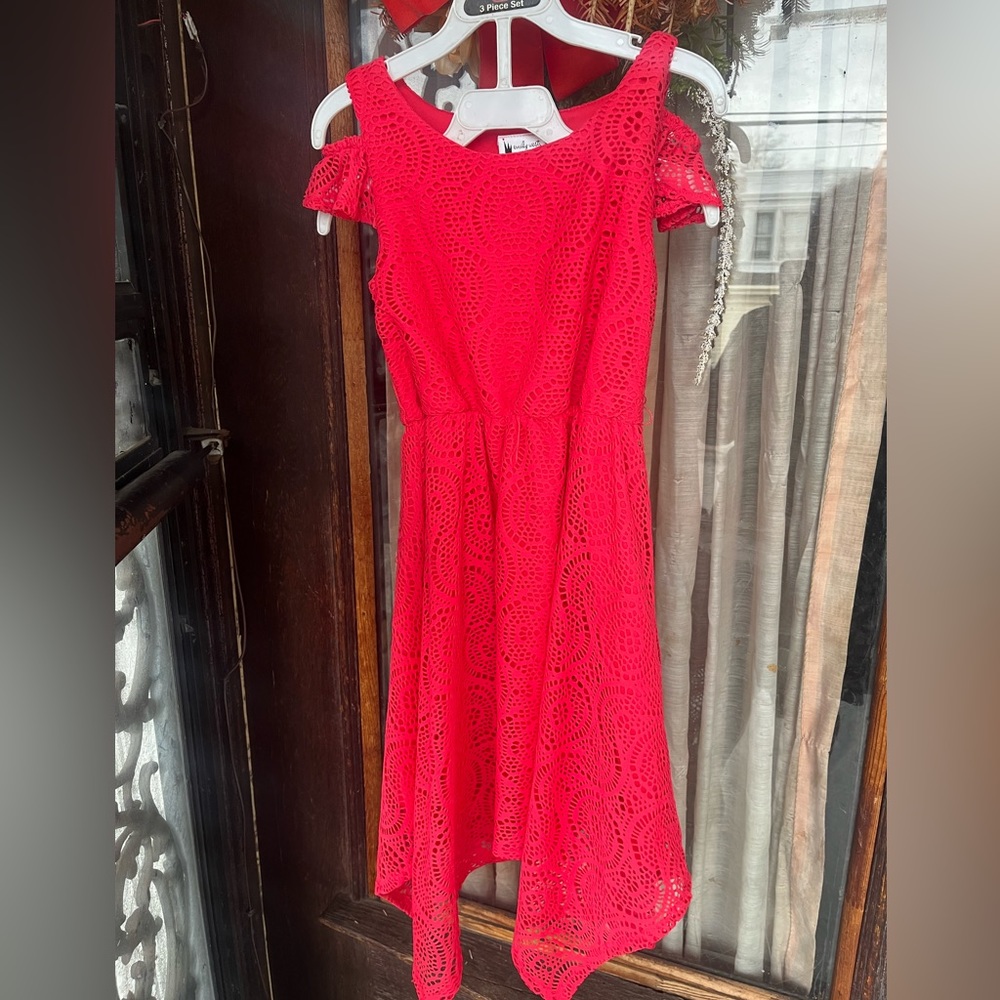 Dressy Cold Shoulder Pink Lace Formal Party Cute Princess Dress Girls Size 10
